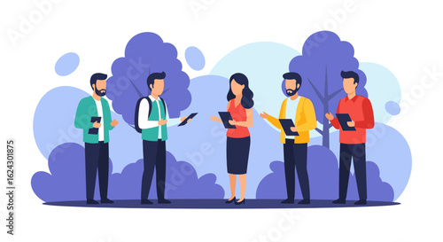 Diverse team brainstorming outdoors, perfect for project management or teamwork landing pages.