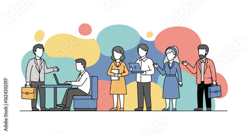 Business team meeting illustration, perfect for websites, presentations, and brochures.