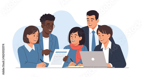 Diverse business team collaborating on a project, perfect for website banners or presentations.