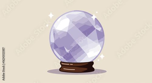 Sparkling crystal ball sitting on table predicting future, in front of blank space
