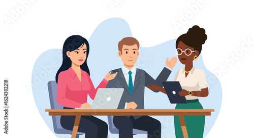 Diverse business team collaborating: perfect for presentations on teamwork, diversity, and success.