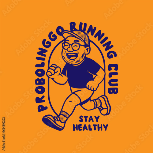 probolinggo running club design logo badge tshirt illustration hat health shoes jogging run head glasses 