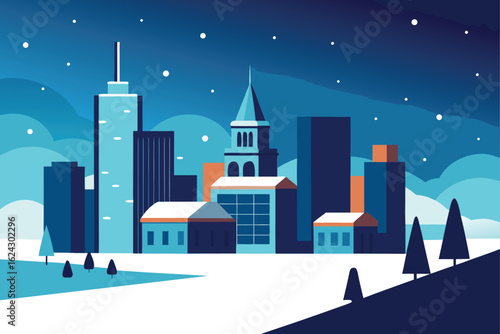 winter snow scene over chicago buildings  .eps