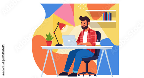 Freelancer working from home, illustration perfect for blog posts or website banners about remote work.