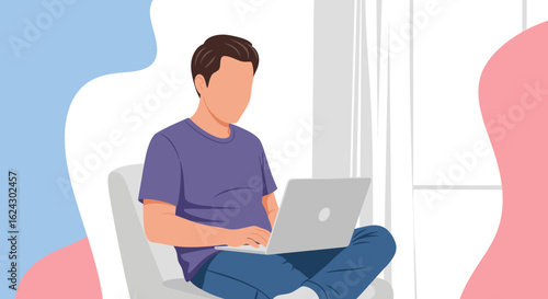 Man working on laptop at home, perfect for blog posts, website banners, or social media.