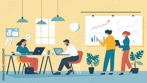 Diverse team collaborating in a modern office, ideal for website banners or business presentations.
