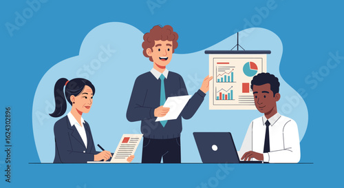 Diverse business team collaborating on a project, ideal for website banners or presentations.