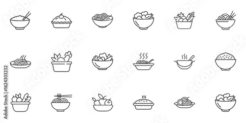 Bowl icon set ramen, salad, rice, spaghetti, pasta for blogs, websites, clipart, menu, food, educational and awareness materials, presentations