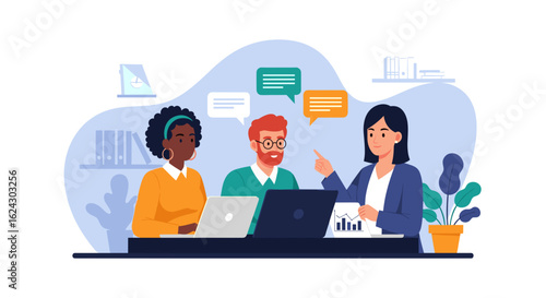 Diverse team collaborating on project, perfect for website banners or presentations.