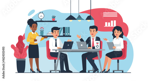 Diverse business team collaborating on a project, perfect for presentations and marketing materials.