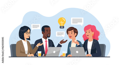 Diverse business team brainstorming ideas, perfect for website landing pages or marketing materials.
