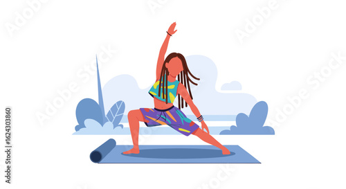 Woman practicing yoga outdoors, perfect for wellness websites and brochures.