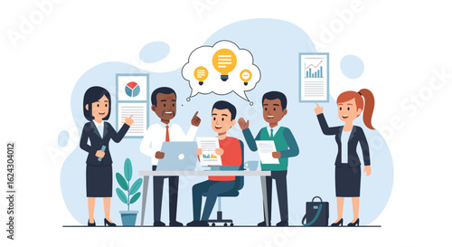 Diverse business team brainstorming, ideal for websites, presentations, and marketing materials.