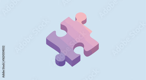 Isometric puzzle piece on a solid color backdrop for connection, solution concepts