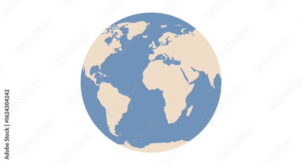 Fototapeta premium Earth illustration. World map displayed on a round globe. Isolated