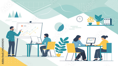 Teamwork and Data Analysis: Illustration for Business Presentations