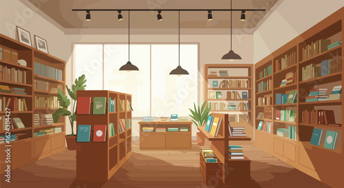 People Browse Books In A Bookstore With Sunlight Coming Through The Background Windows
