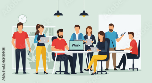 Diverse team collaborating in a modern office, ideal for website banners or company brochures.