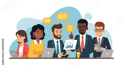 Diverse business team collaborating on a project, ideal for websites, presentations, and marketing materials.