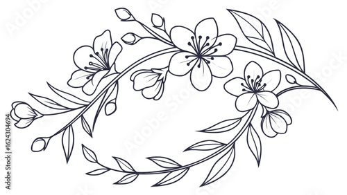 Elegant cherry blossom branch illustration vector design floral botanical drawing spring flower line art artwork