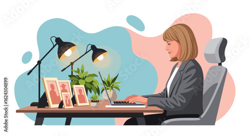 Woman working from home at her desk, using laptop, perfect for a remote work blog or website.
