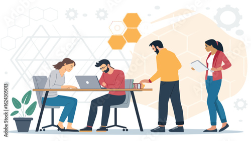 Diverse team collaborating on project, perfect for website banners or marketing brochures.