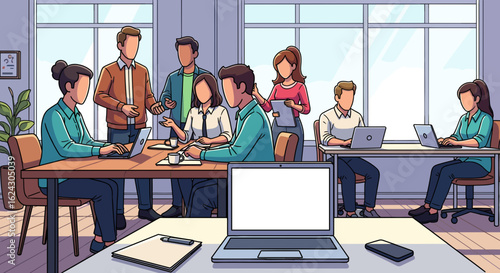 Teamwork in modern office, perfect for website banners, presentations, or brochures.
