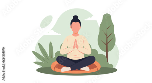 Woman meditating outdoors, perfect for wellness websites, yoga studios, or mindfulness apps.
