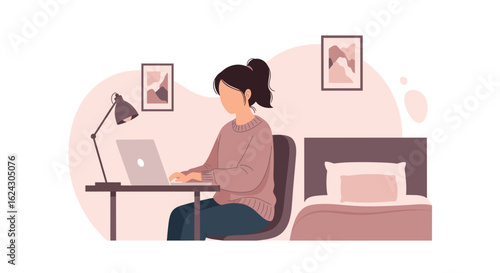Woman working from home on laptop, perfect for blog posts about remote work or freelance lifestyle.