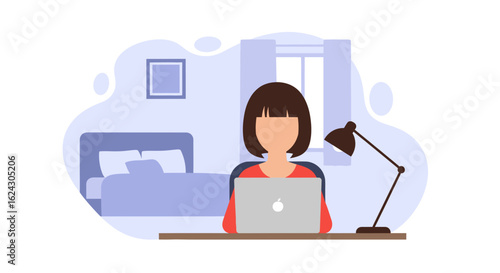 Woman working from home on laptop, ideal for remote work, work-life balance, and productivity articles.