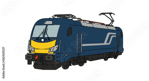 Blue Electric Train on White Background for Transportation Illustration Uses