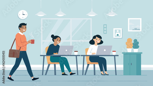 Happy diverse team working together in a modern office. Ideal for website banners, brochures, and presentations.