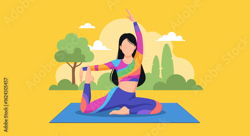 Woman doing yoga in a park, perfect for wellness websites and brochures.