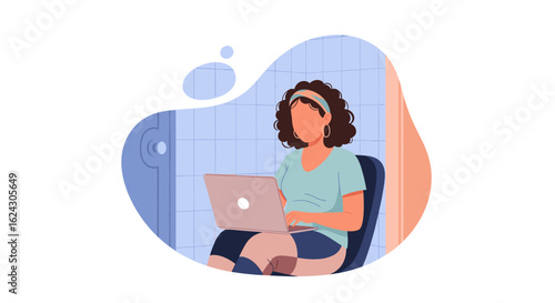 Woman working on laptop, perfect for website banners, blog posts, or social media.