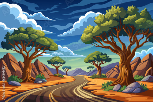 Scenic road in Louisiana shaded by majestic oak trees draped with Spanish moss. A peaceful southern landscape perfect for travel themes and nature visuals.