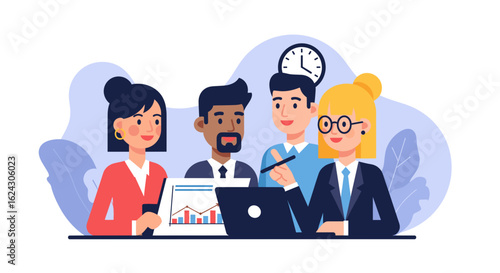 Diverse business team collaborating on a project, perfect for website banners or presentations.