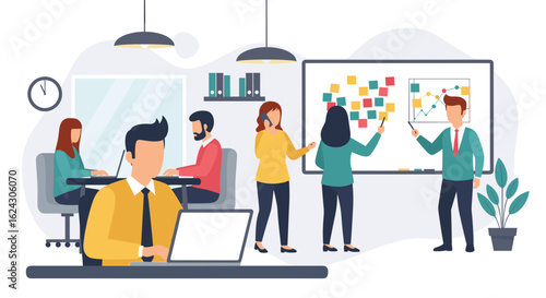 Teamwork in modern office, perfect for business presentations and websites.