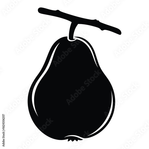 Black silhouette of a pear on a branch fruit white background