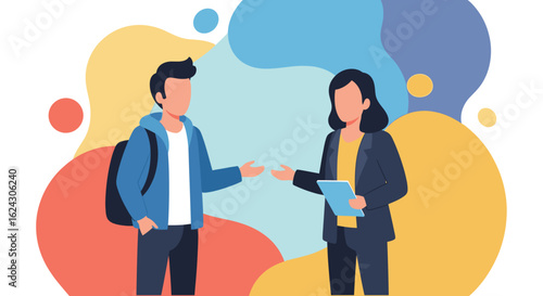 Student and teacher having a discussion, ideal for education websites and brochures.