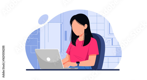 Woman working on laptop at home, perfect for remote work, freelance, or work from home blog posts.