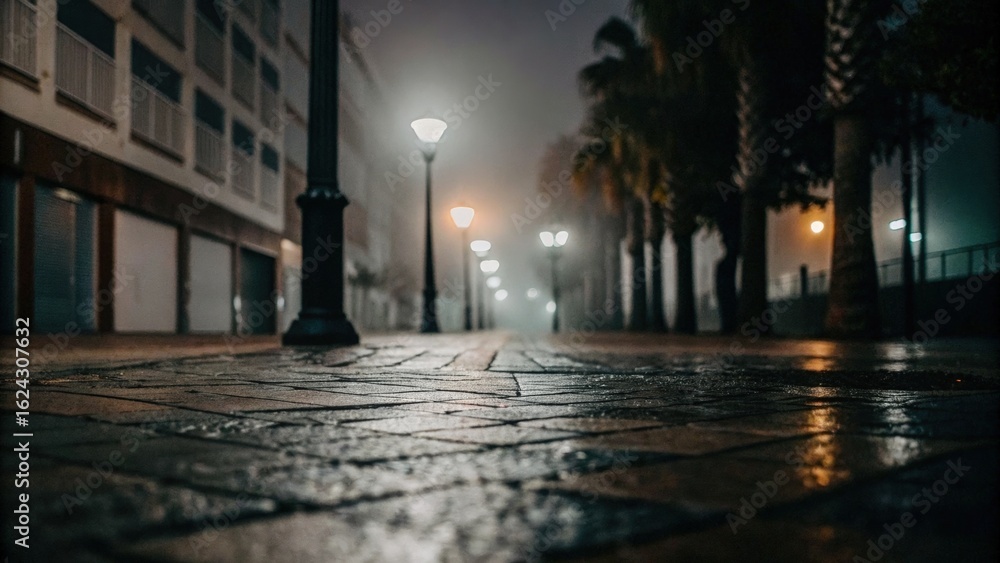 Fototapeta premium Rainy city street at night.
