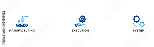 Mes banner web icon vector illustration concept of manufacturing execution system with icon of factory, service, automation, operation, production, distribution, management, structure, and analysis