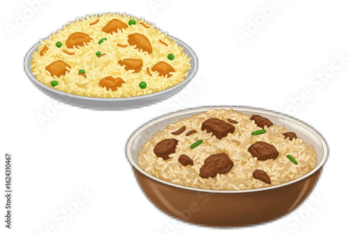 Delicious rice dishes served in bowls, perfect for culinary inspiration and food service promotion.