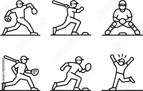 Baseball Action & Player Movement Icon Pack  Pitching, Batting, Catching, Running Bases, and Home Run Celebration