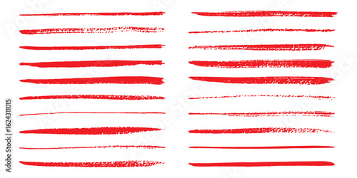 Set of red ink brush. Paint brush stroke . Grunge brushes set.Grunge painted ink lines .Vector brush strokes collection