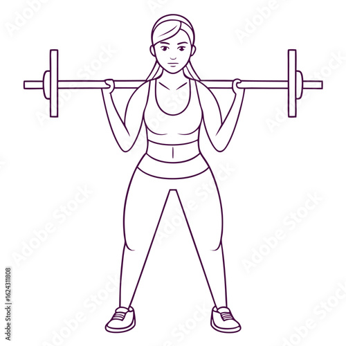 Illustration of a woman doing squats with a barbell isolated on white background