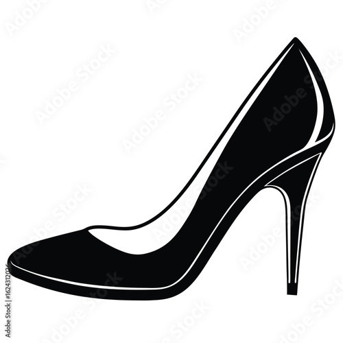 Vector art of elegant high heel shoe isolated on white background in silhouette style
