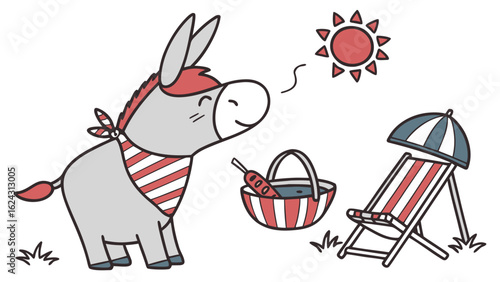 Delightful Bashful Mule in a Labor Day scene – End of Summer Chill vector illustration
