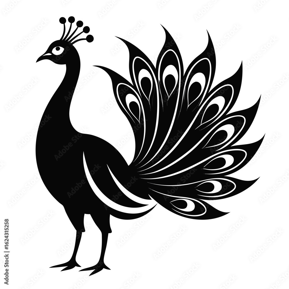 Fototapeta premium Open-Tail Peacock Silhouette Art