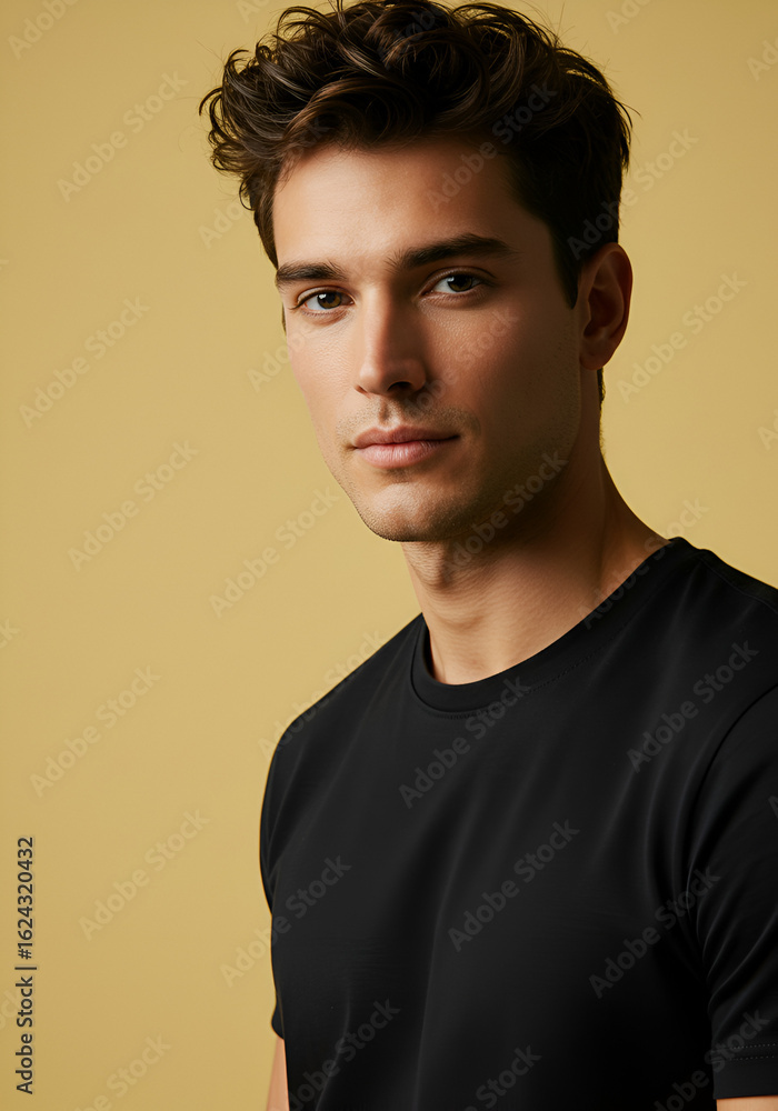 Fototapeta premium Close-up portrait of a man in a black shirt